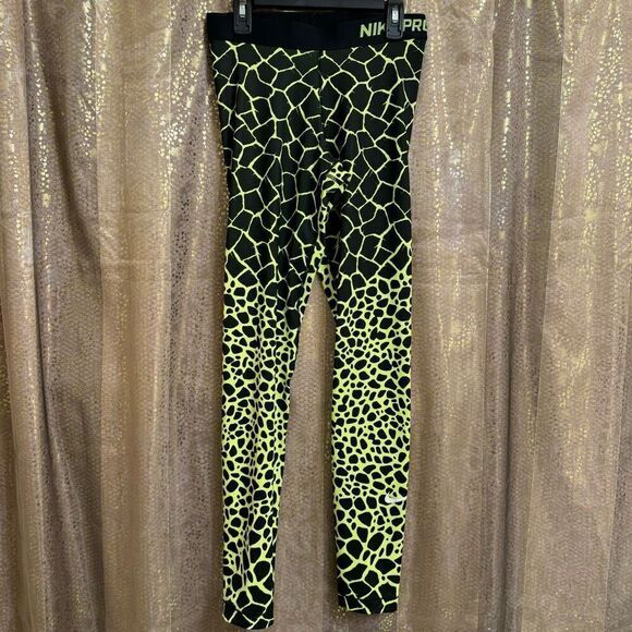 Nike Pro Dri Fit Neon Green Black Animal Print Tight Leggings M NWOT - Picture 1 of 8